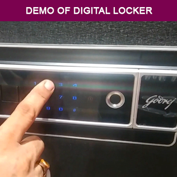 A live demonstration of the Godrej digital locker, highlighting its advanced security features and user-friendly interface