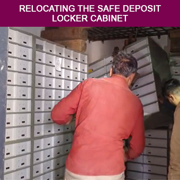 xperts securely move a heavy-duty Godrej safe deposit locker cabinet, ensuring safe handling and transportation.